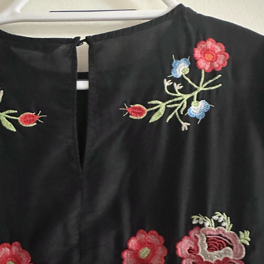 Zara Long Sleeve Embroidered Floral Mini Dress size S Black/ Multi - Picture 6 of 13
